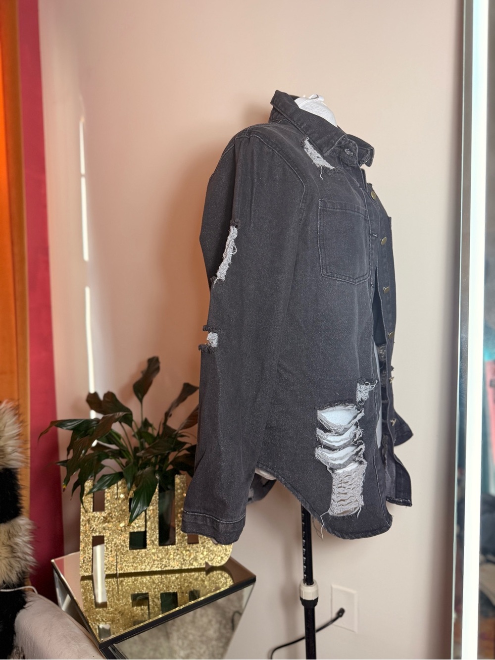 Distressed Black Denim Shacket - Picture 5 of 5